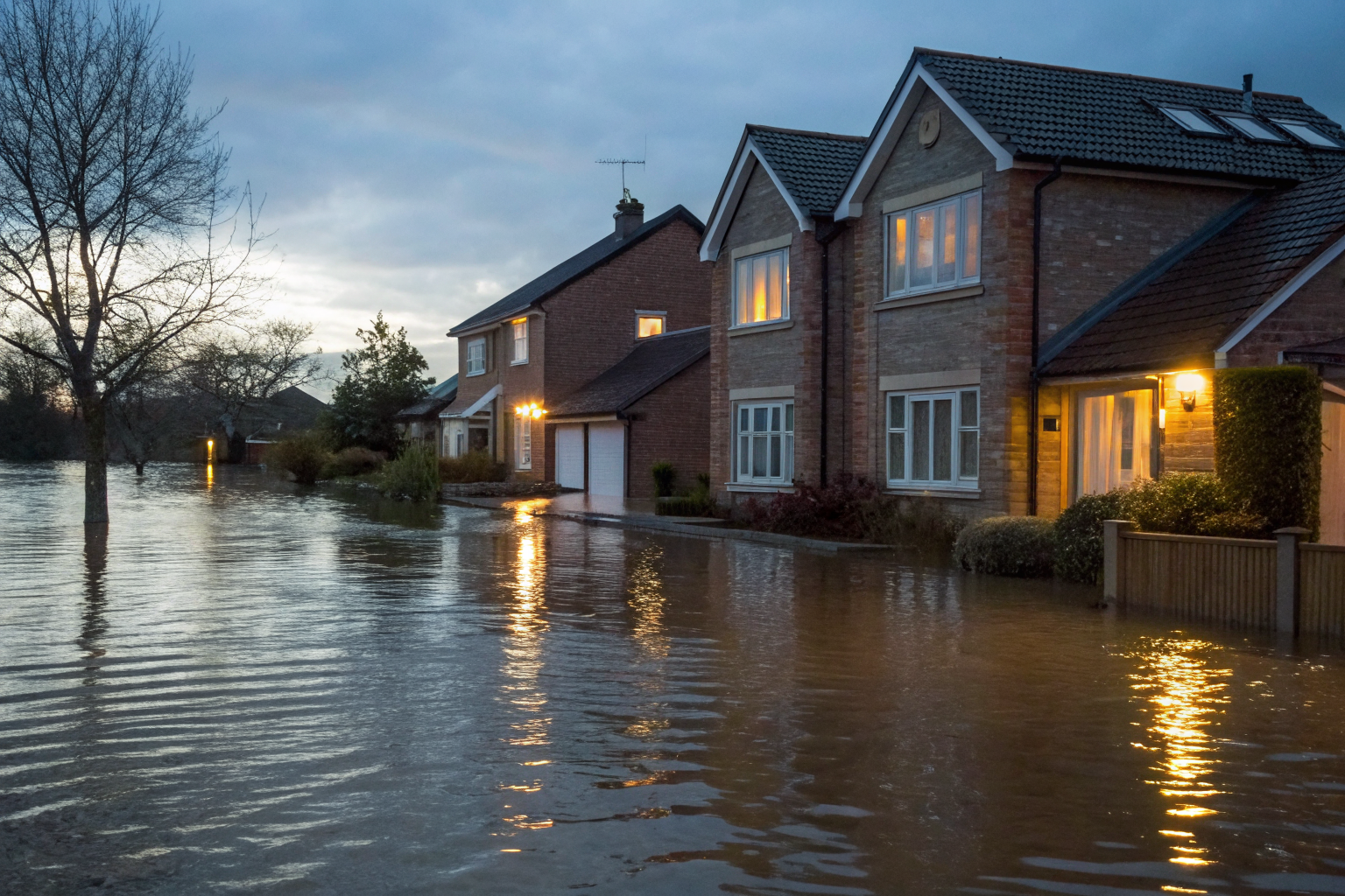 Floodwater near ground level, indicating compromised drainfields.