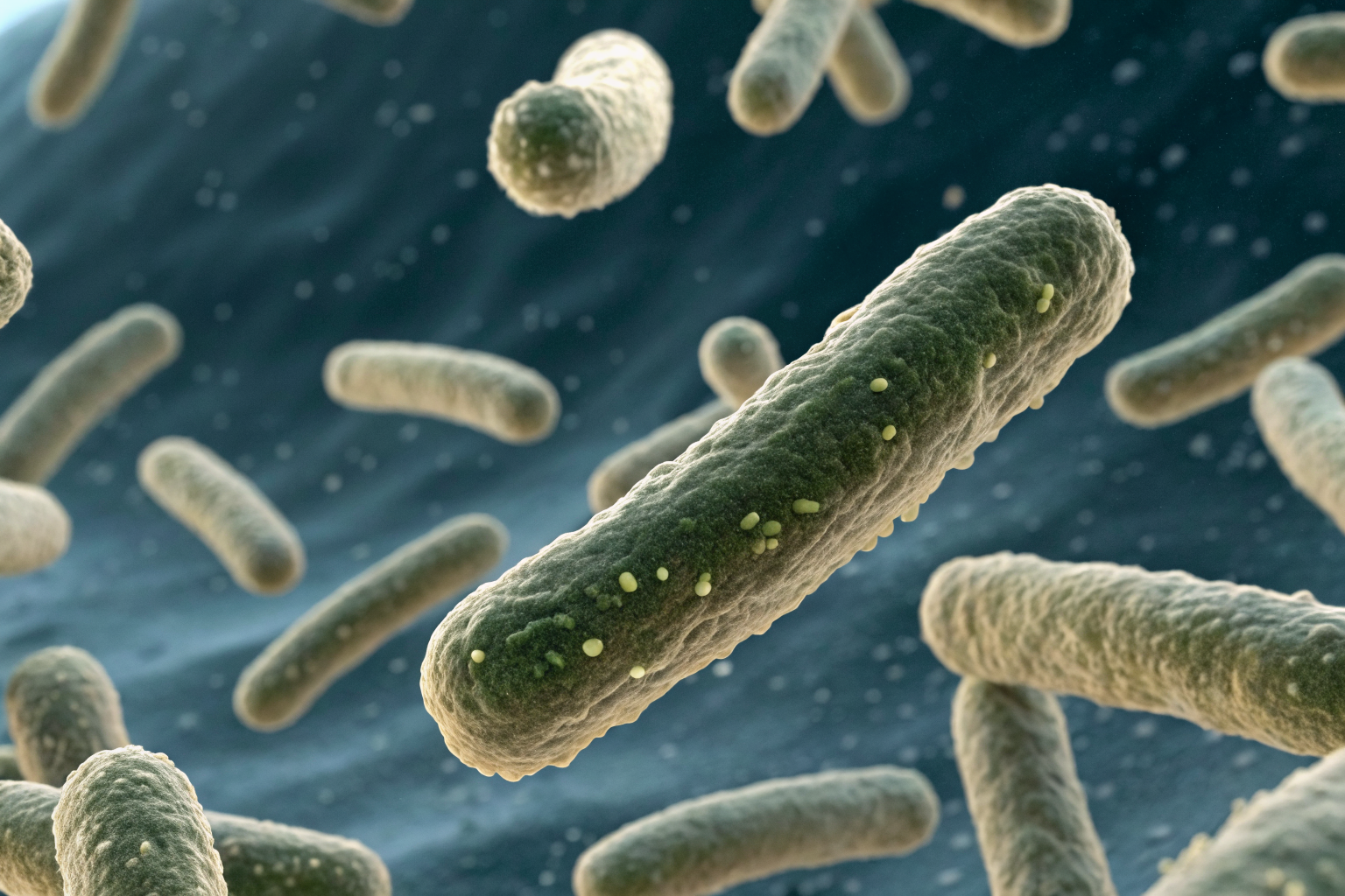 Anaerobic bacteria decomposing matter in a septic tank sludge layer.