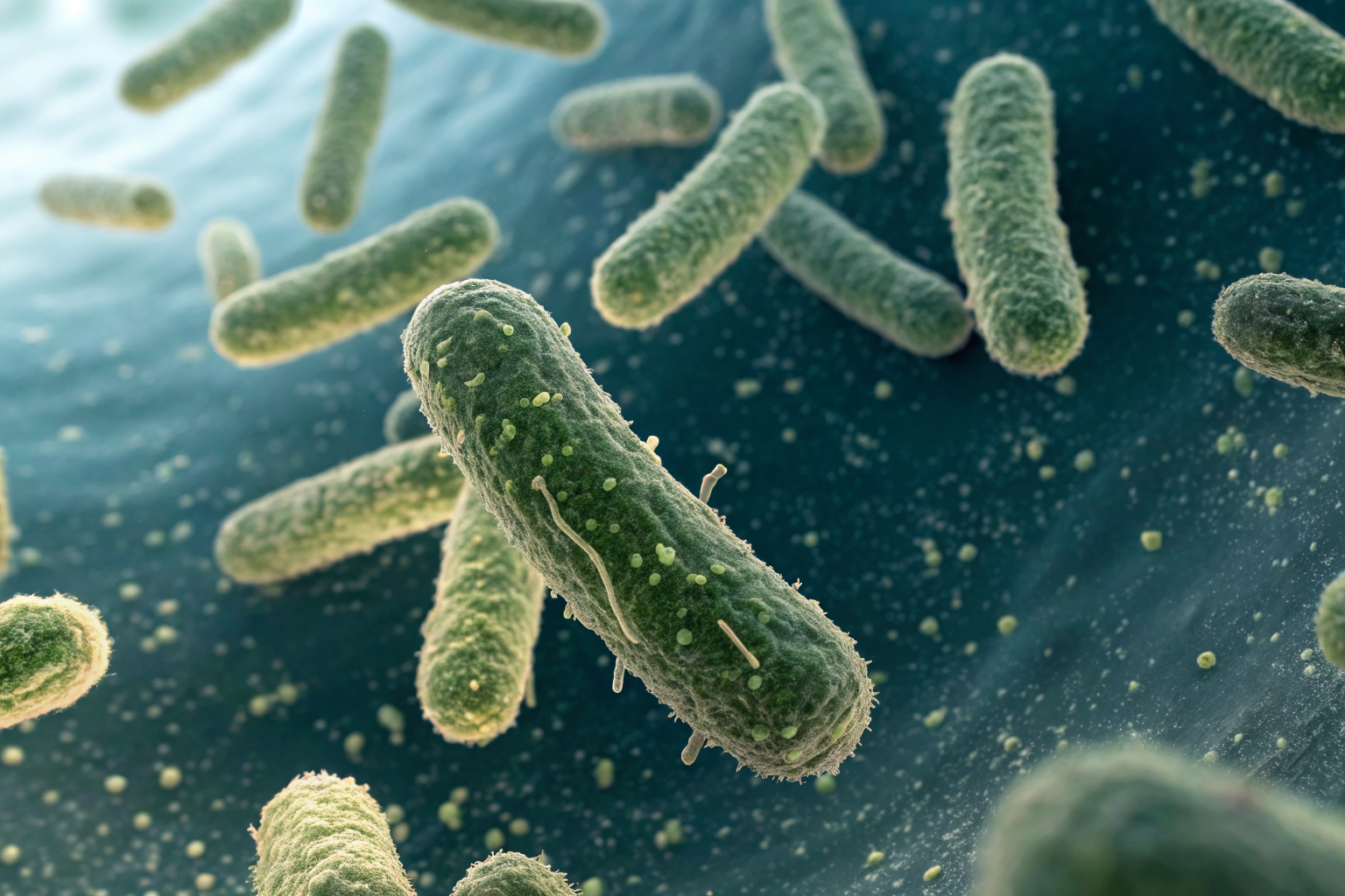 Microscopic view of septic tank bacteria impacted by chemicals.