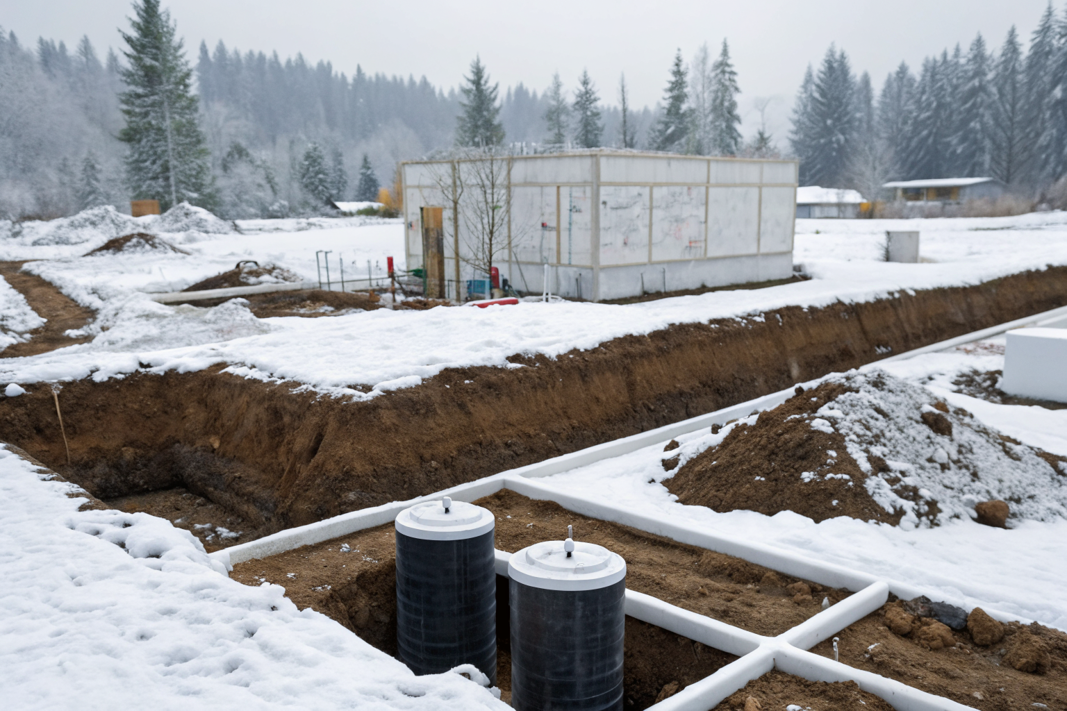 Cold climate septic system installation with frost protection measures in Washington.