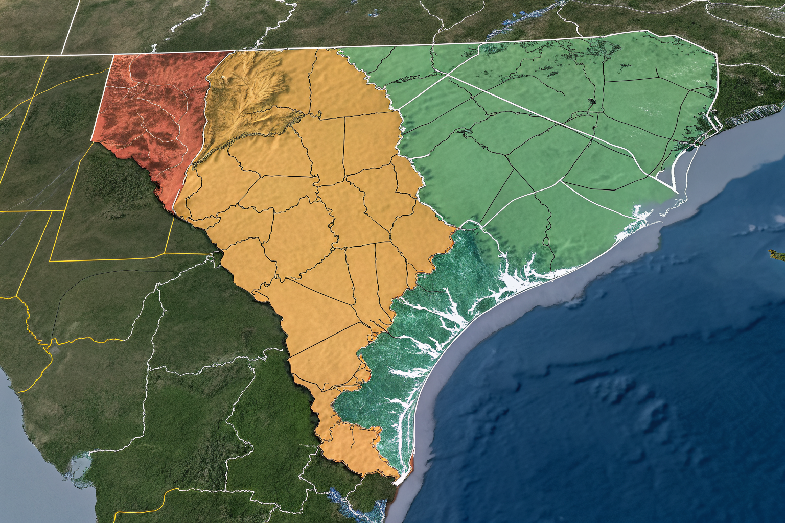 Map of southeastern USA highlighting septic regulation differences.