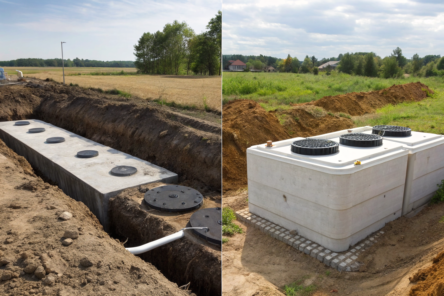 Comparison of conventional and aerobic septic system installations with cost tags.