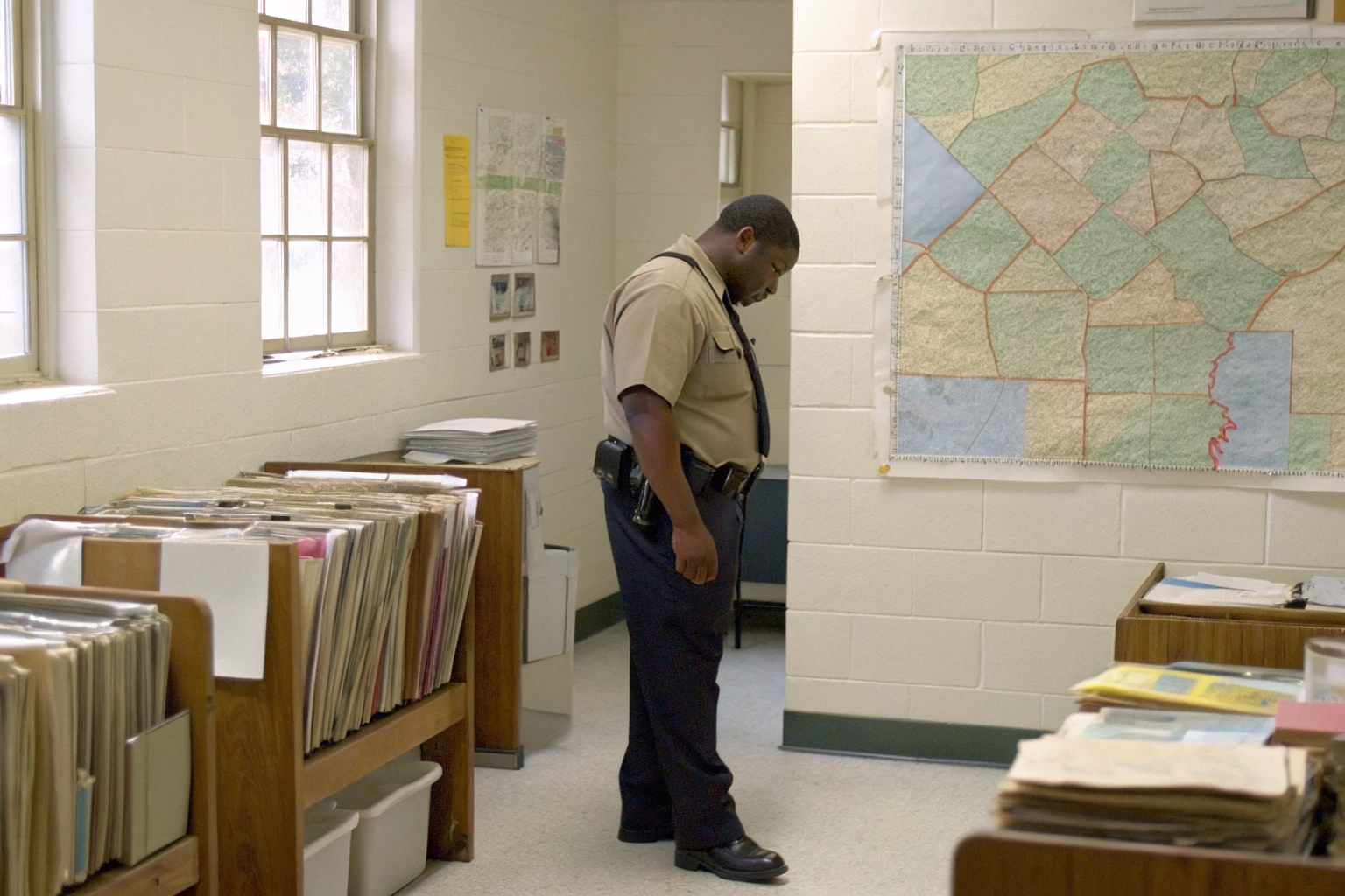 Officer in county health office reviews septic applications.