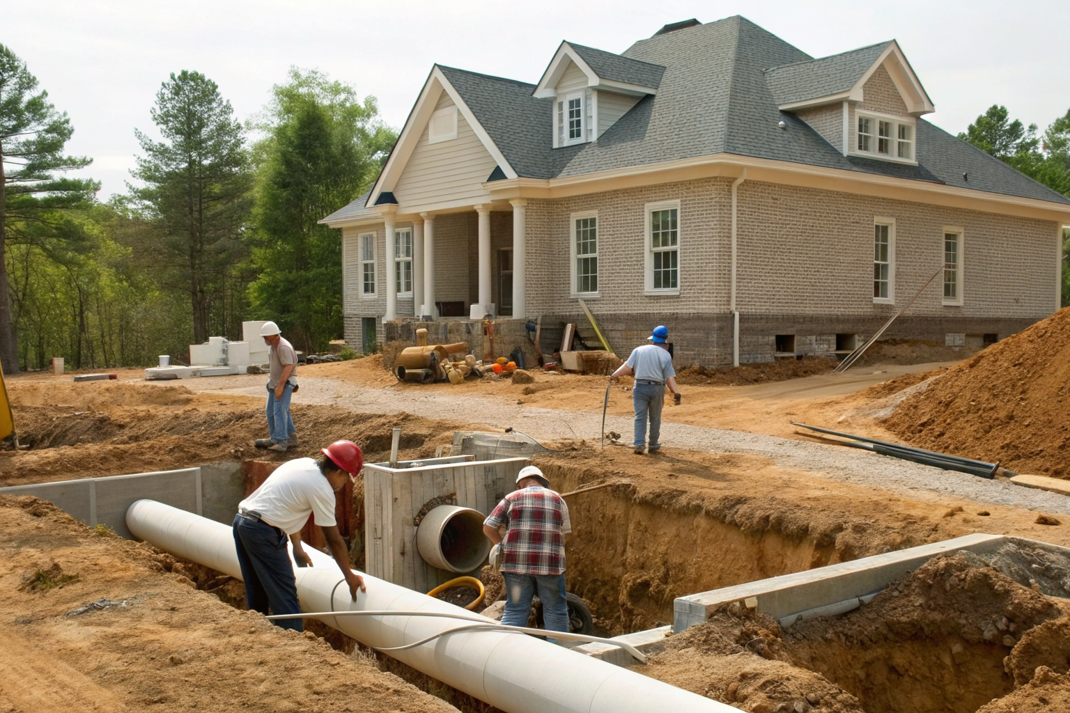 Construction site showing septic system installation in South Carolina.