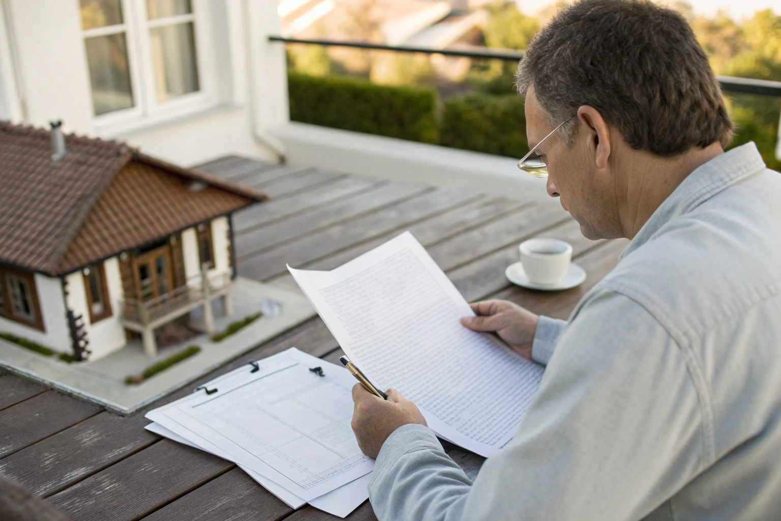 Homeowner reviewing septic disclosure documents at a table.