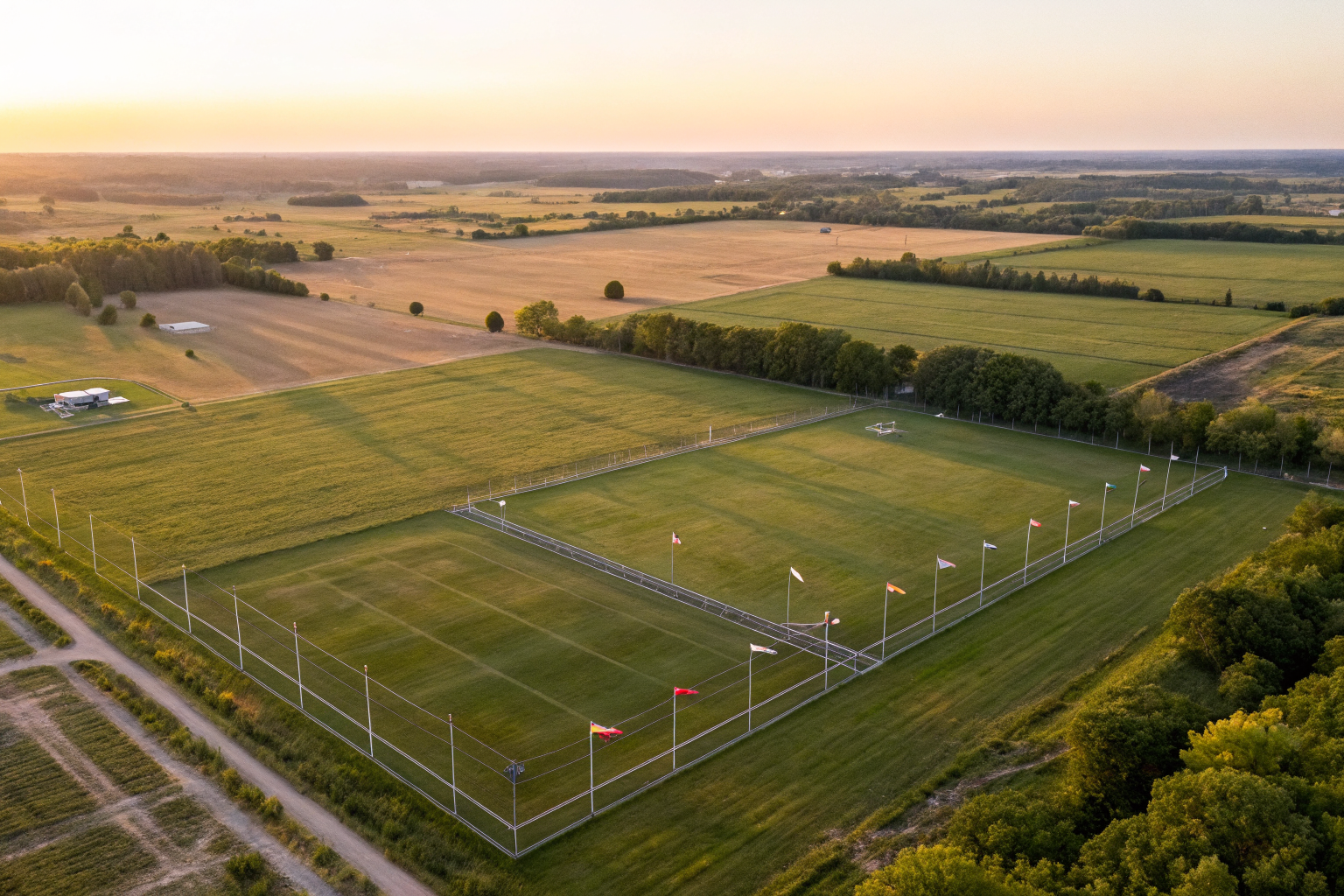 Aerial view of field with primary and reserve drainfield areas.