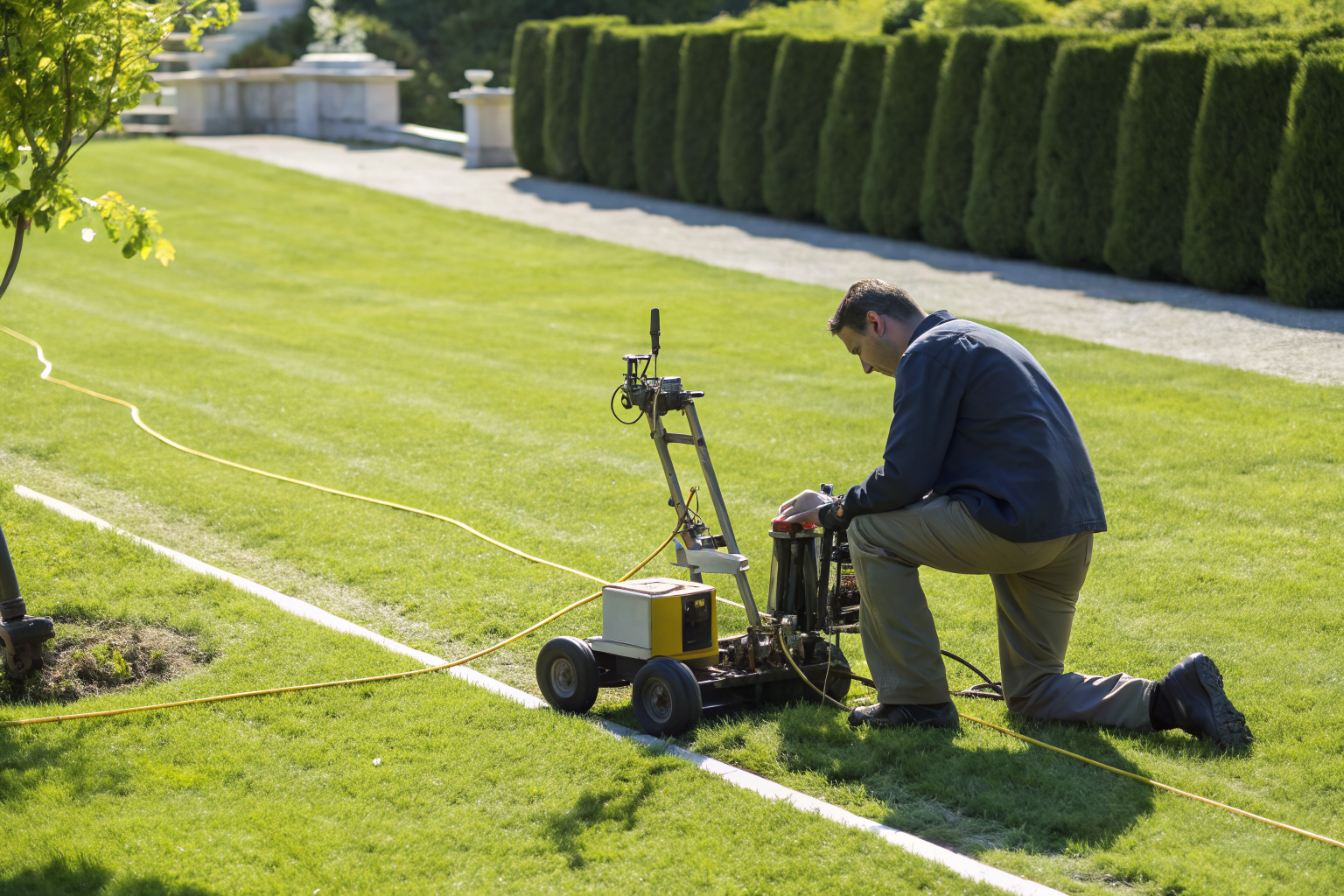 Technician using ground-penetrating radar to find a septic tank.