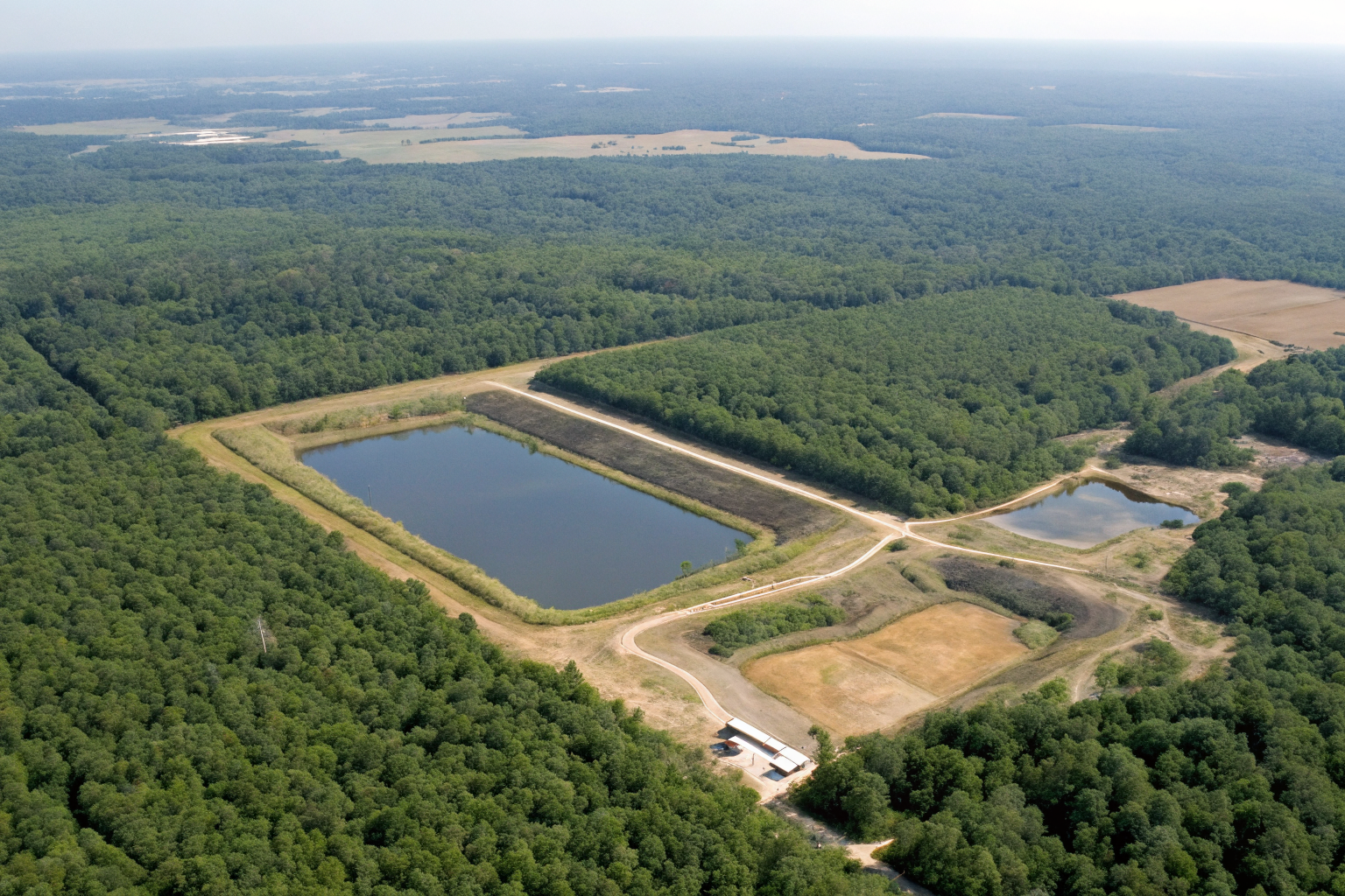 Aerial view of mound septic system in high water table area.