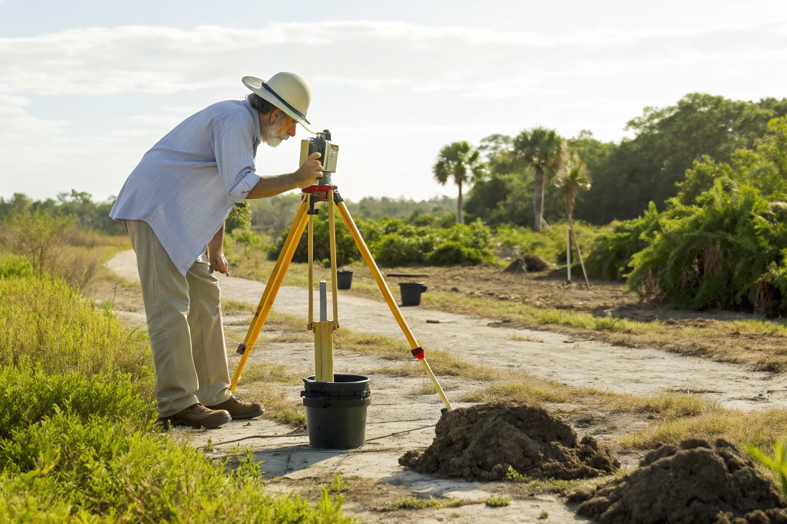 Soil scientist evaluating site for septic system in Florida.