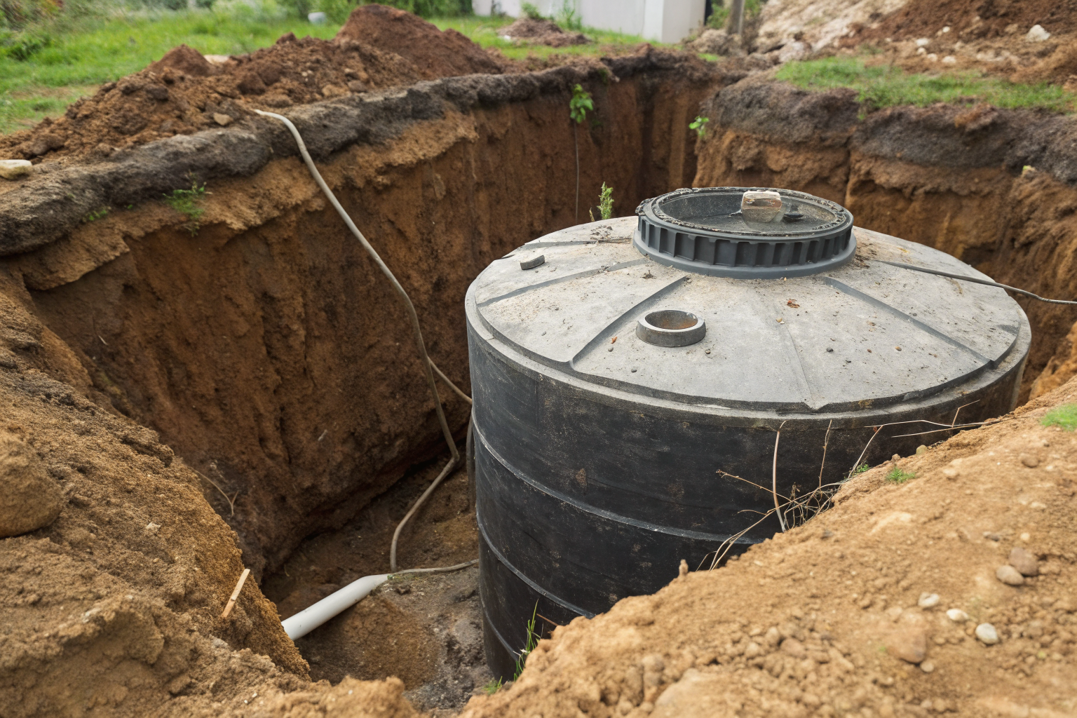 Septic tank under buoyancy pressure from saturated soil.
