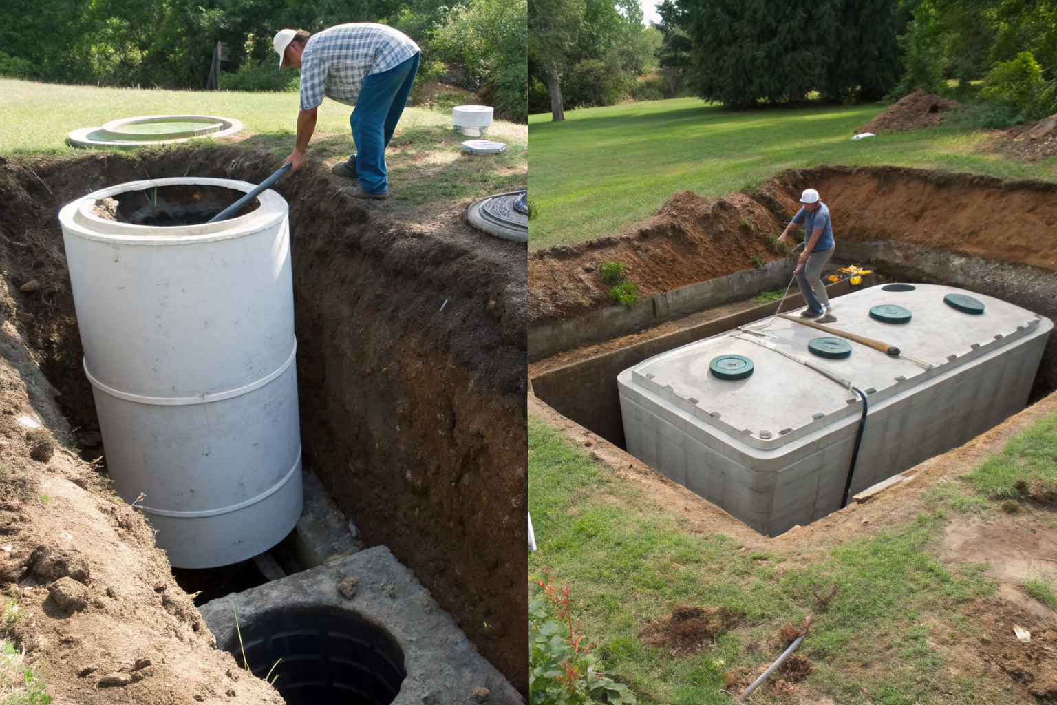 Septic system comparison: tank replacement vs full system.