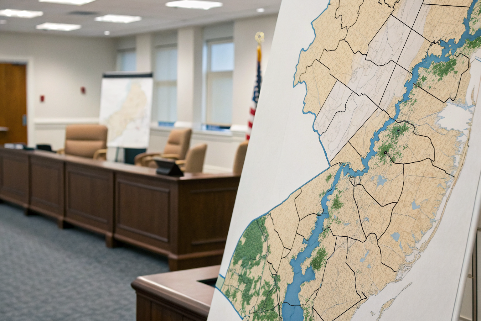 NJ management district office with map of groundwater contamination areas.