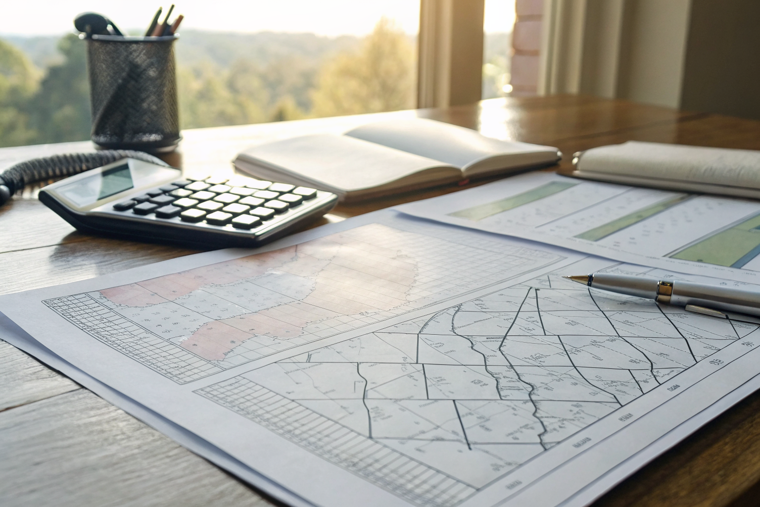 Permit documents and fee schedules on a desk with Alabama map.