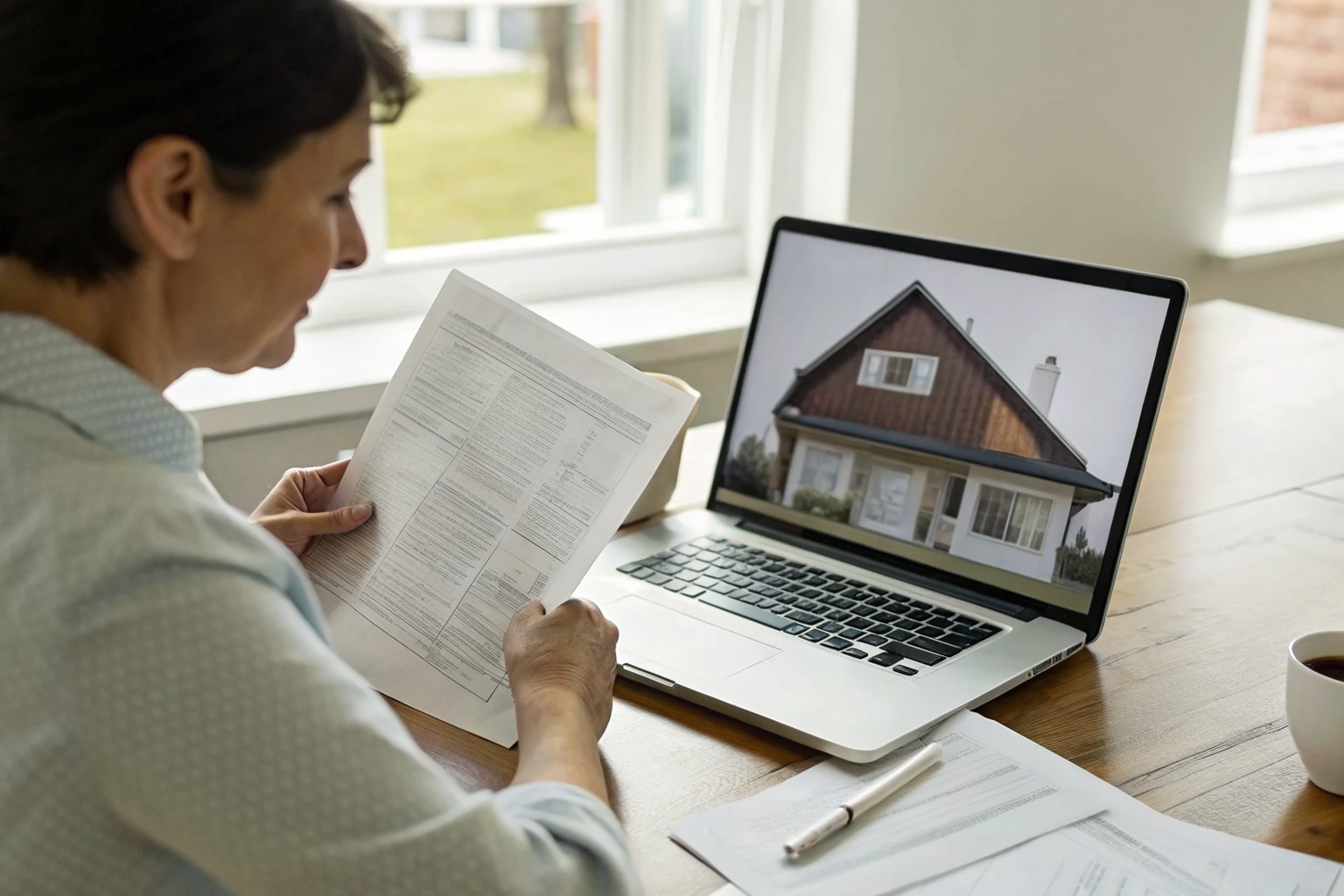 Homeowner at desk with tax credit application and financial documents.