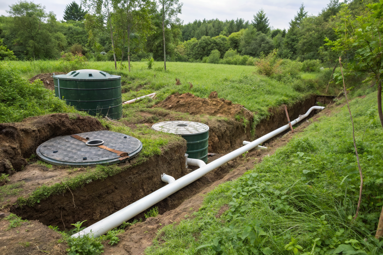 Healthy septic system with indicators of proper function.