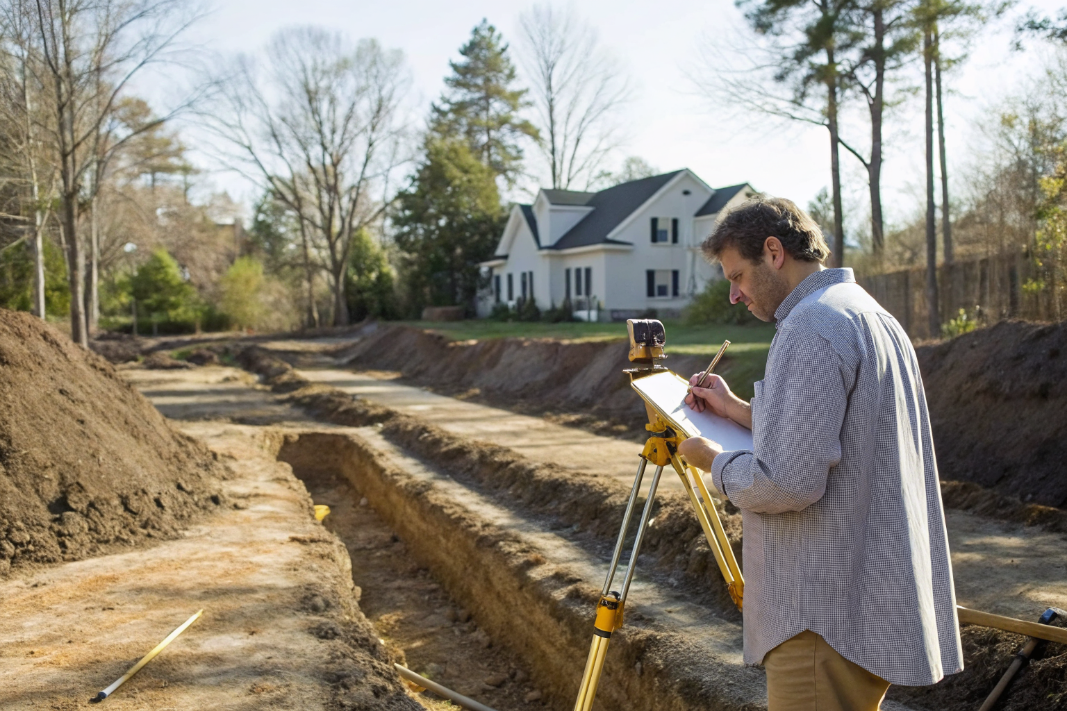 Evaluator examining a residential site for septic system in South Carolina.