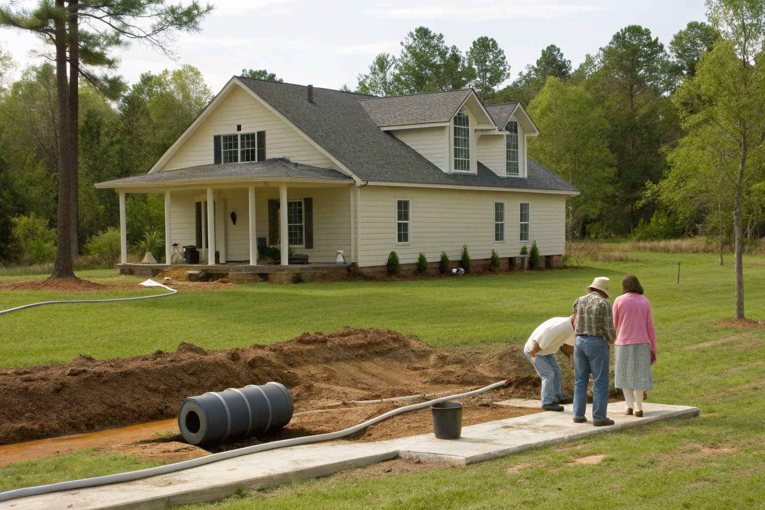 Rural home with new septic system installation funded program.