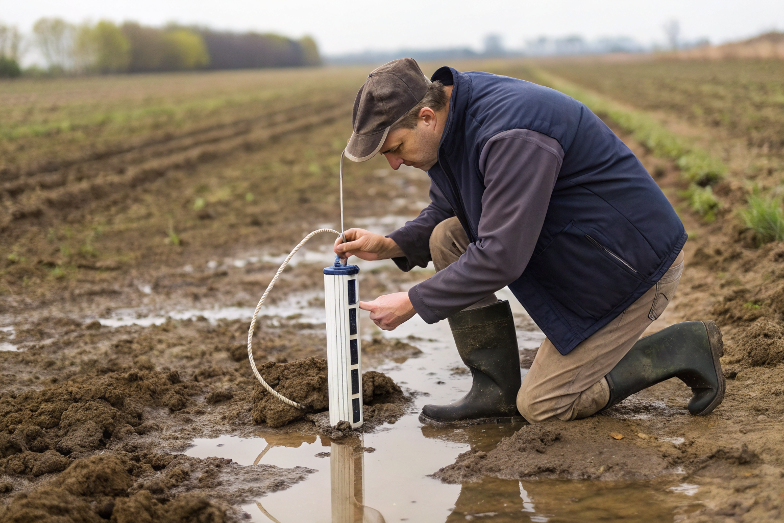 Engineer conducting a perc test for septic system suitability.