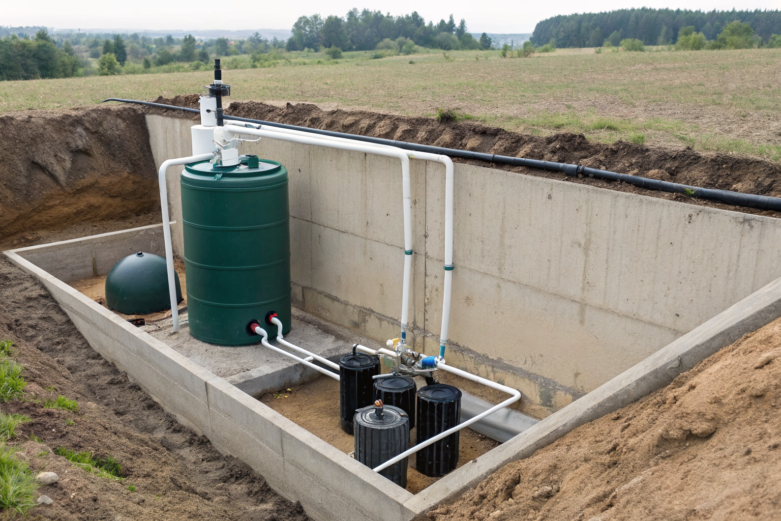 Diagram of a pump septic system moving effluent uphill.