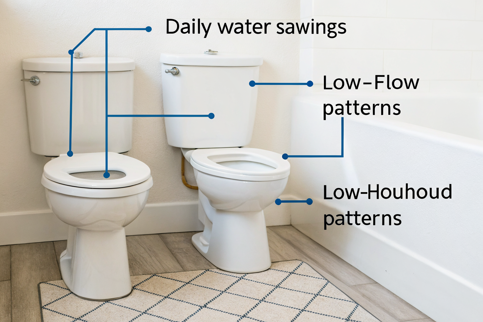Diagram showing daily water savings with low-flow toilets.