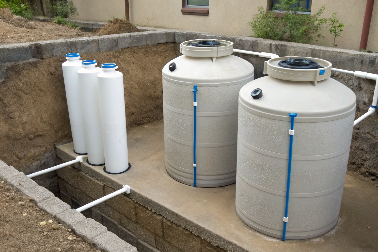 Infographic of septic tank sizes and discharge capacity.